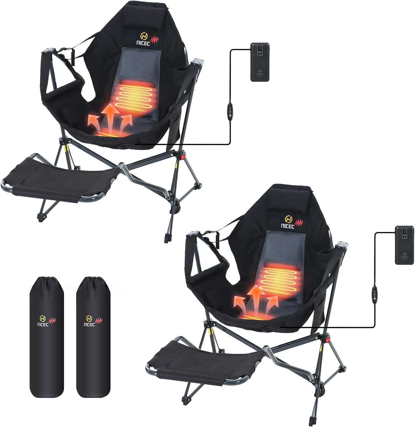 Heated Hammock Chair with Footrest & Rocker - Power Bank Included