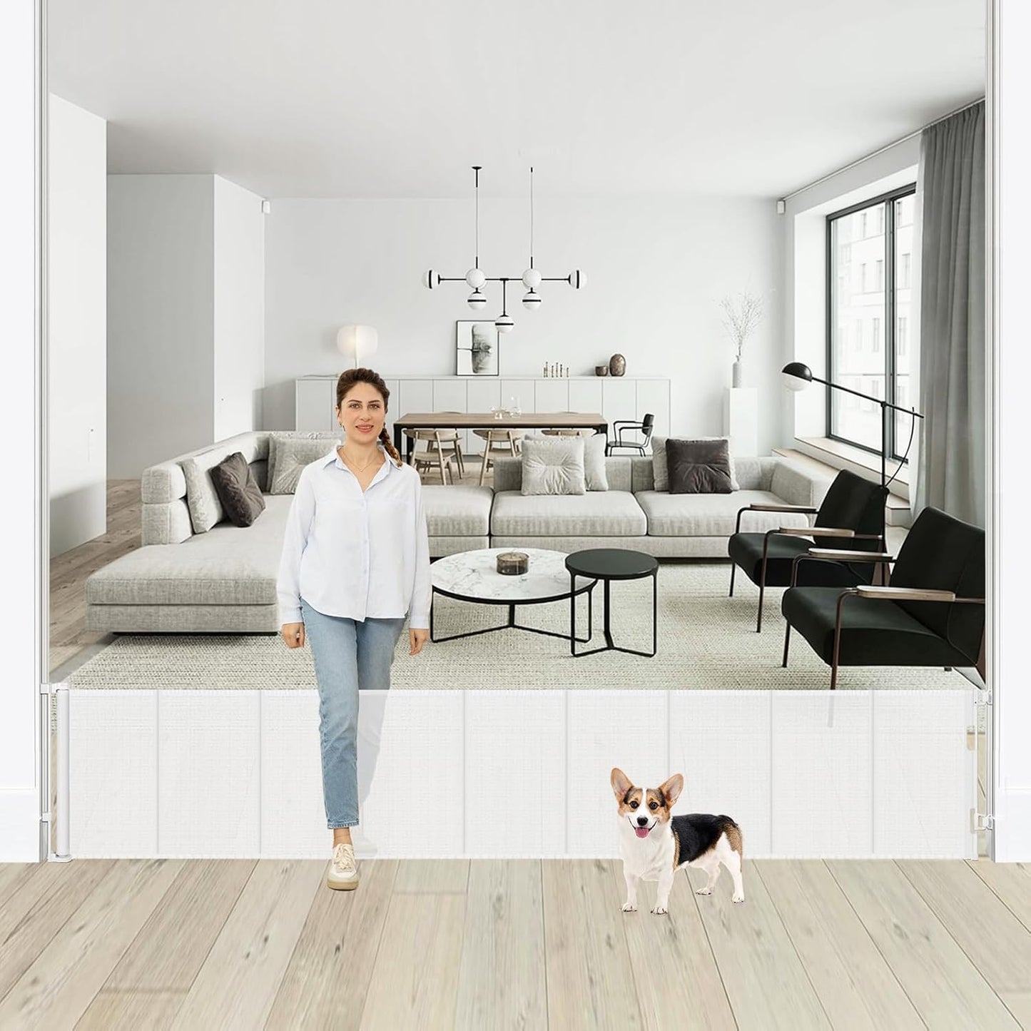 24 Inch Tall Retractable Dog Gate for Indoor and Outdoor Use