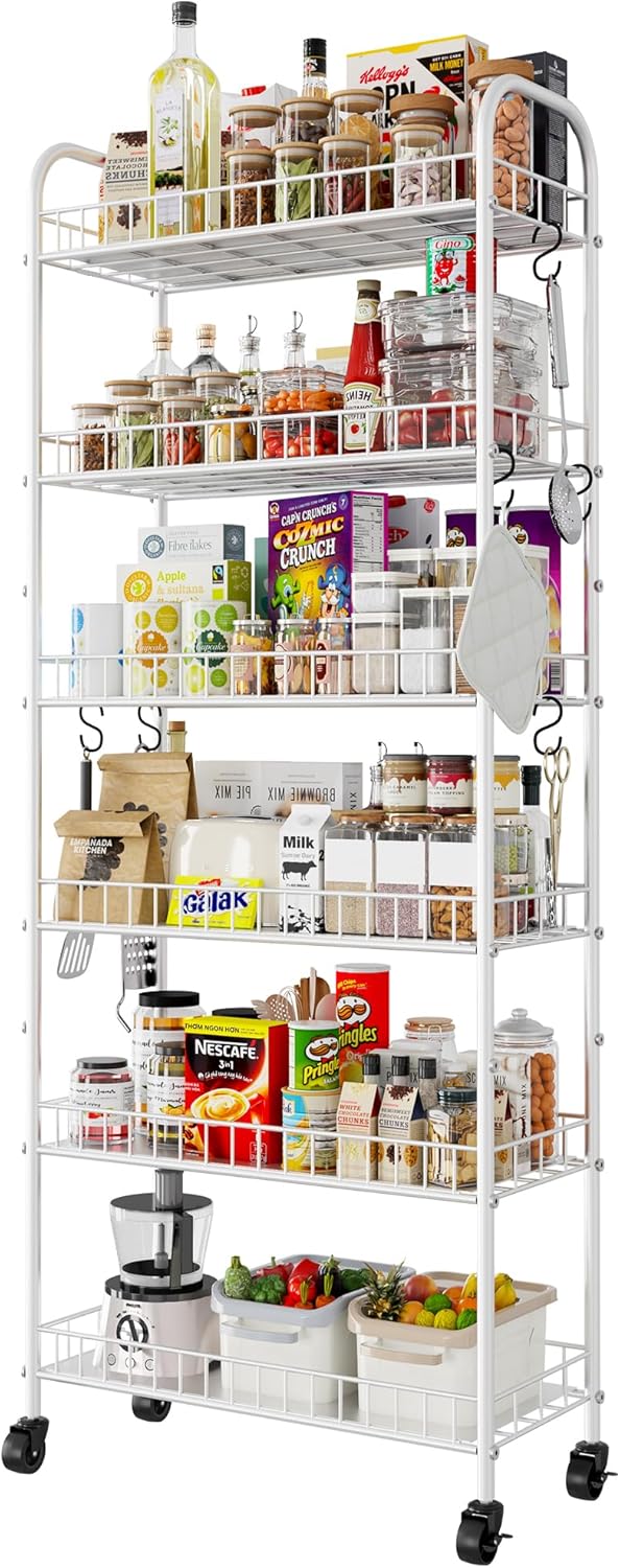 6 Tier Slim Rolling Storage Cart for Home and Office Use