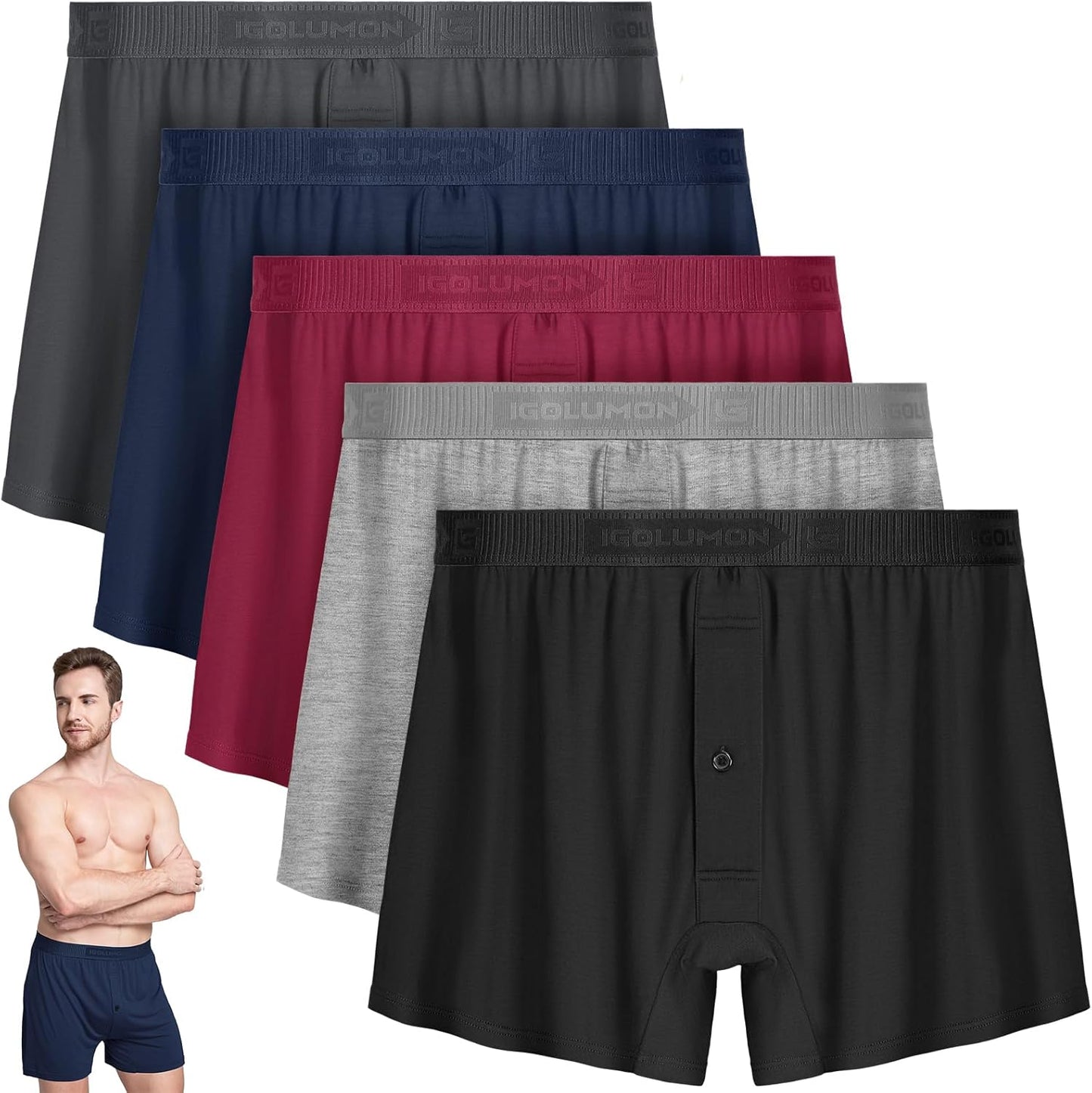 IGOLUMON Mens Underwear Boxer Shorts 5 Pack Bamboo Rayon Comfort