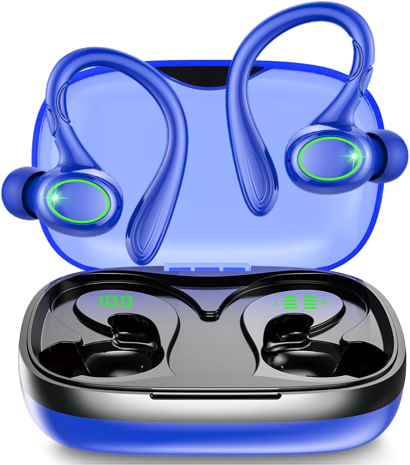 60H Playback Wireless Earbuds, Noise Cancelling, IPX7 Waterproof, LED Display - GJB