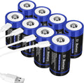 Rechargeable Lithium D Batteries with USB-C Cable - 8 Pack