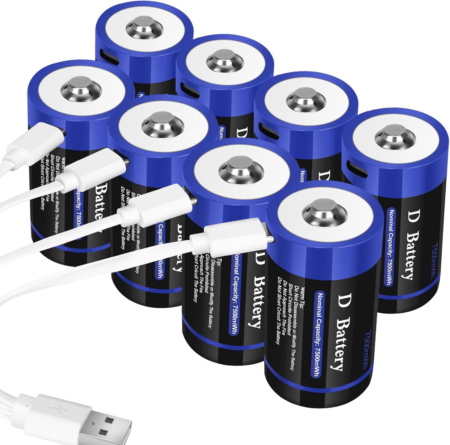 Rechargeable Lithium D Batteries with USB-C Charging Cable