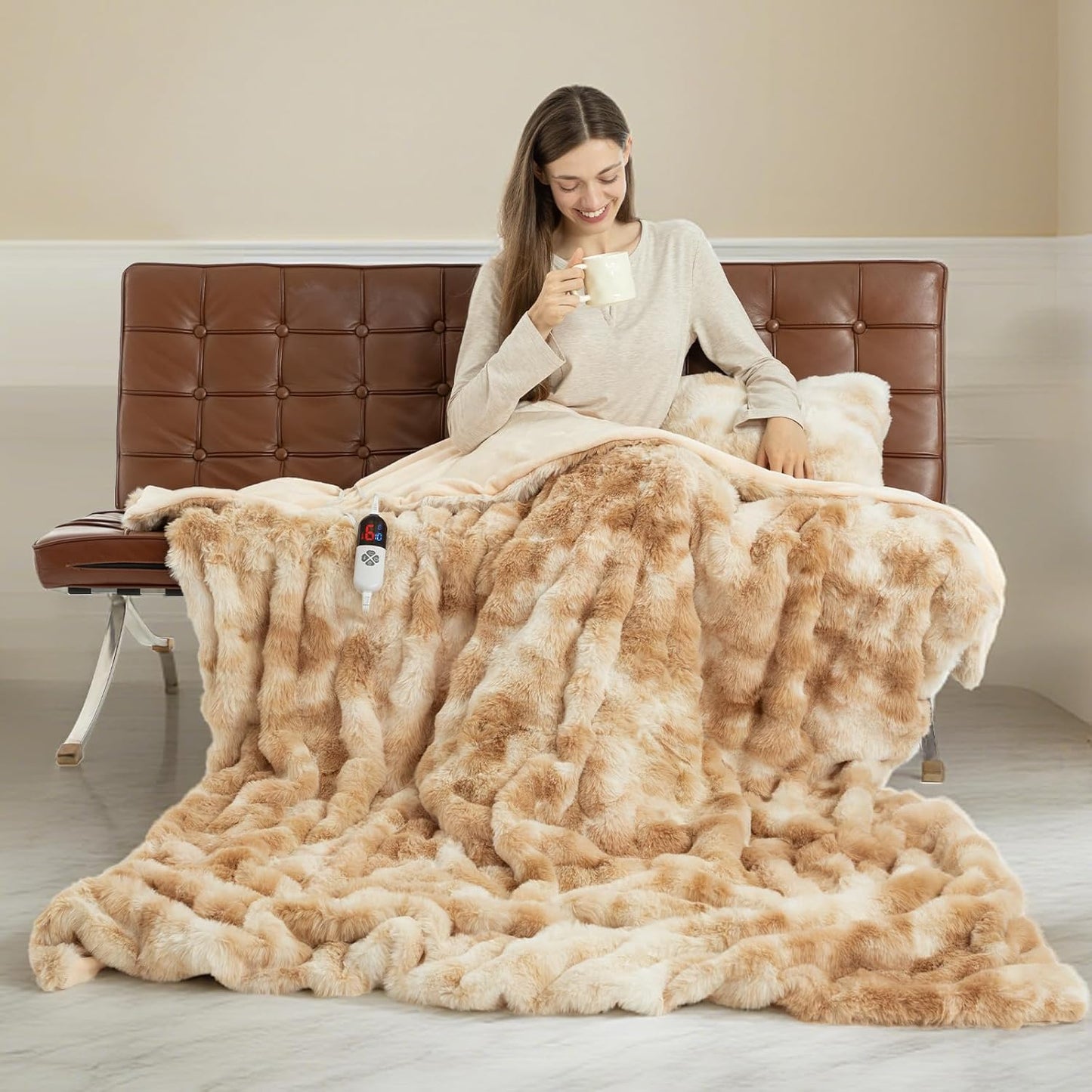 Faux Fur Heated Throw Blanket for Couch - Luxurious Softness