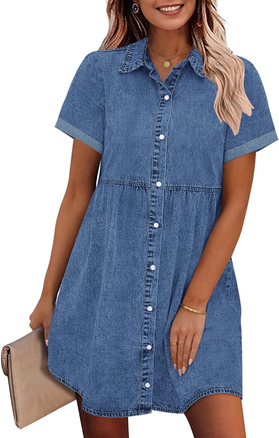 Stylish Babydoll Denim Dress for Women - Chic Tiered Design