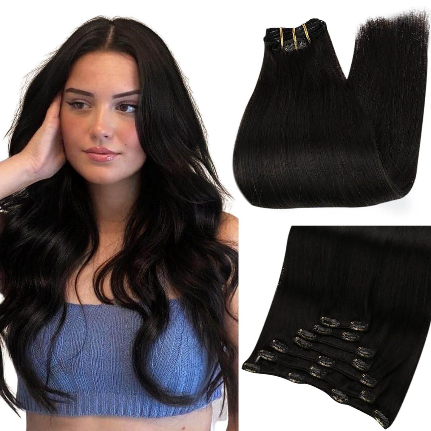 Full Shine Black Clip in Hair Extensions for Natural Volume