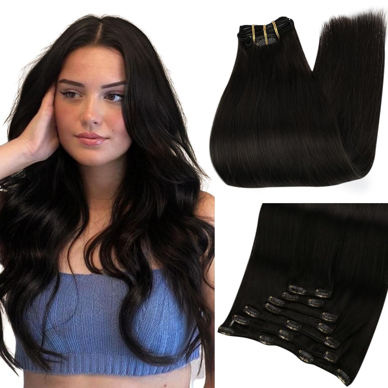 Full Shine Black Clip in Hair Extensions for Natural Volume