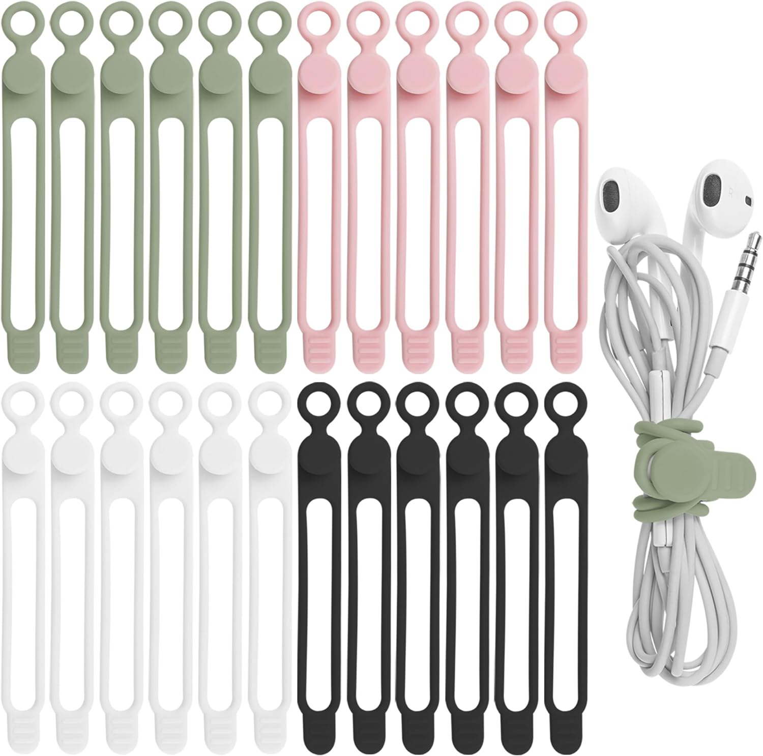 Nearockle 24Pcs Silicone Cable Straps - Tidy Any Cords!
