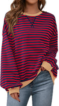 Striped Oversized Sweatshirt Color Block Crew Neck - Comfortable Fit
