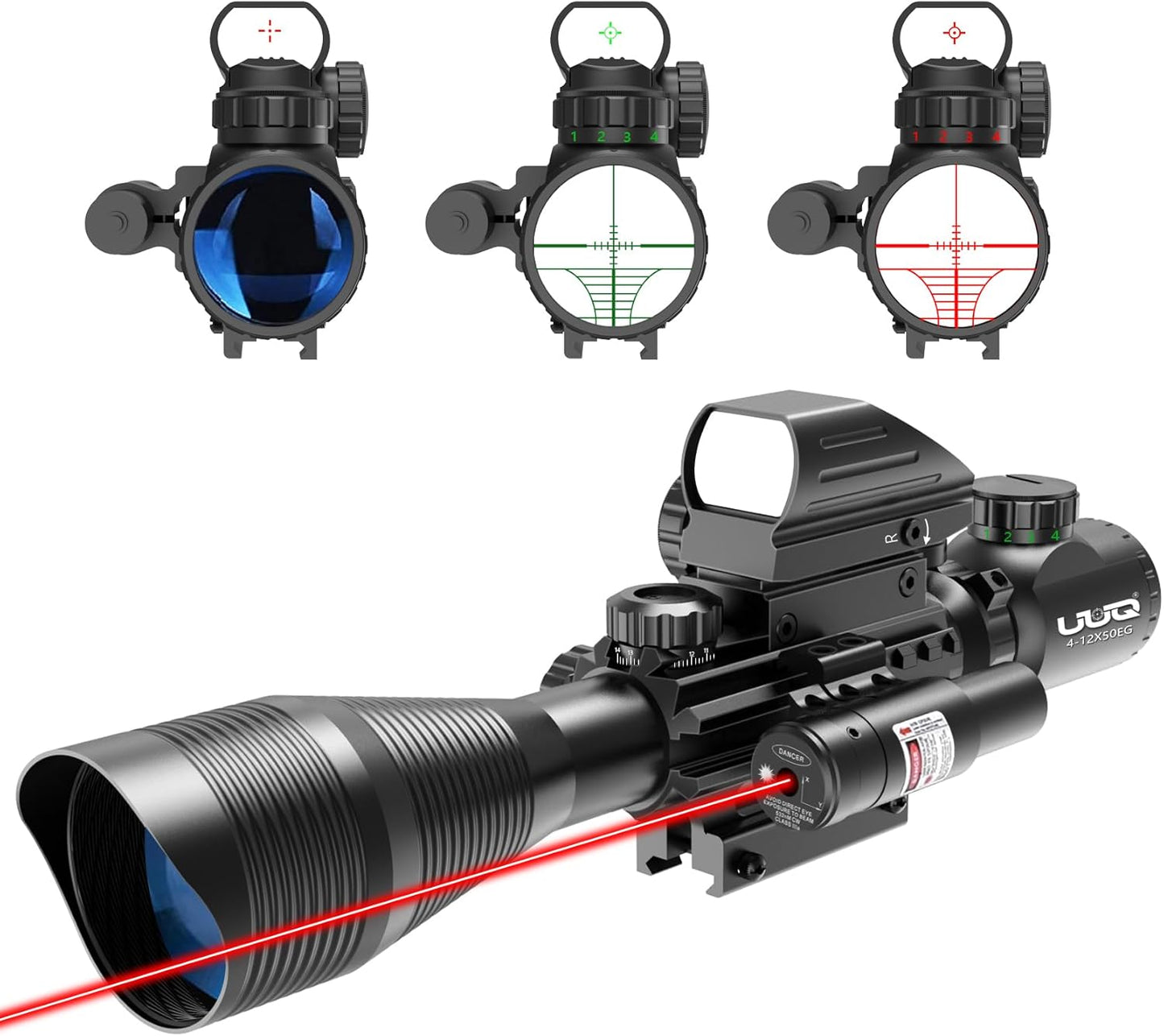 UUQ C4-12X50 Rifle Scope with Dual Illuminated Reticle and Laser
