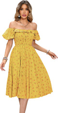 R.Vivimos Womens Summer Floral Print Puff Sleeves Vintage Ruffles Midi