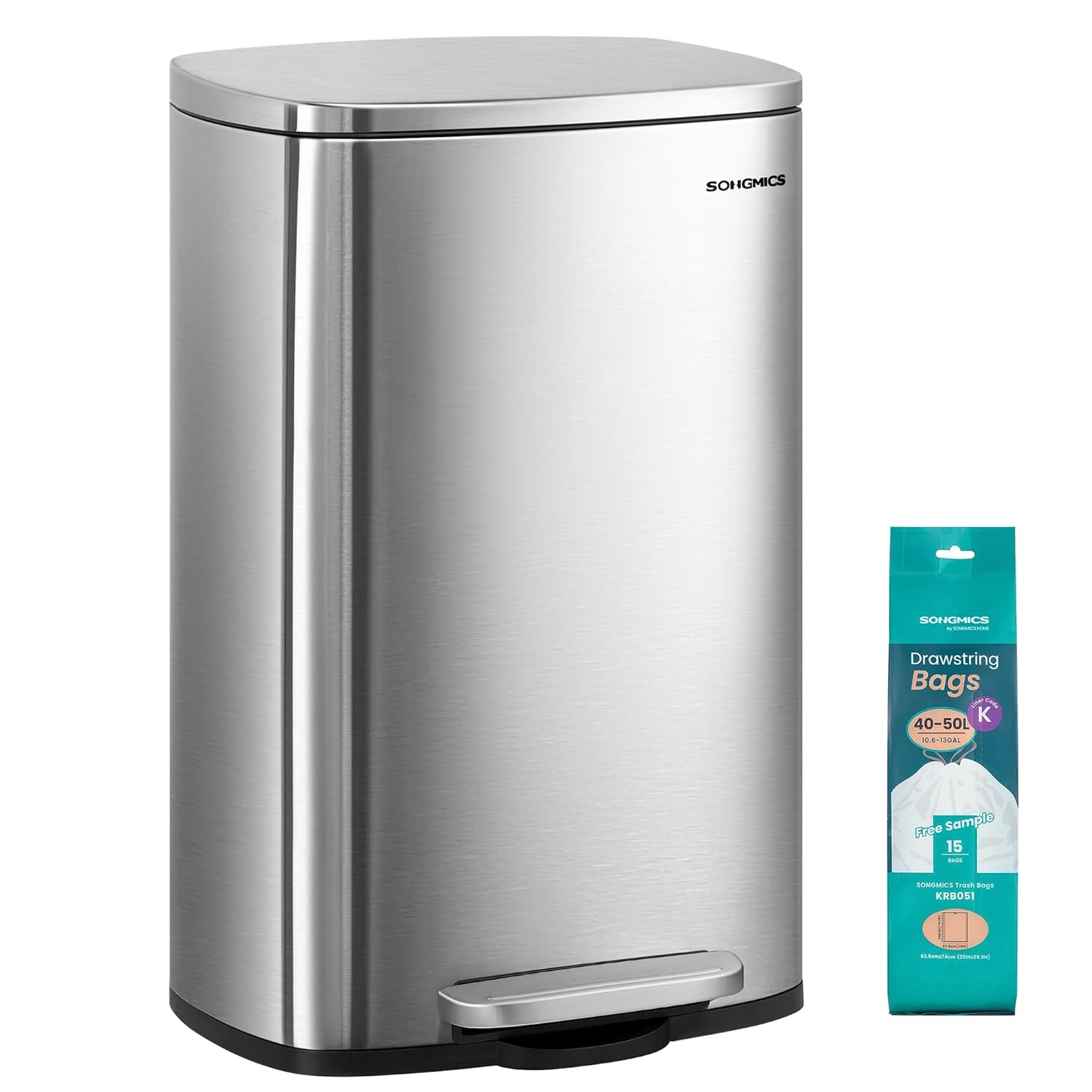 Stainless Steel 13 Gallon Trash Can with Soft Close Lid Feature