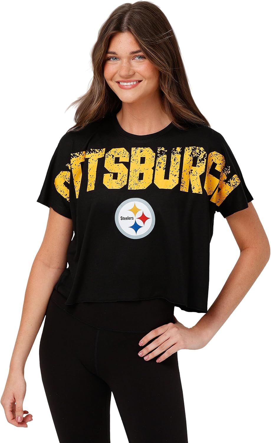 FOCO Women's NFL Team Logo Distressed Wordmark Crop Top Shirt