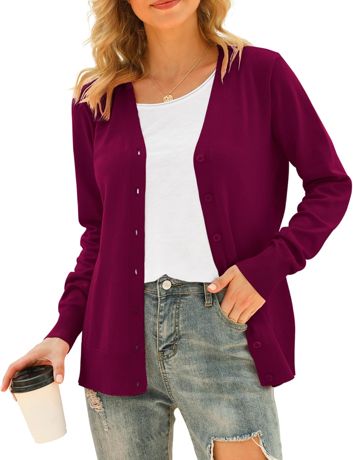 Stylish VIISHOW Women's V Neck Button Down Cardigan Sweater