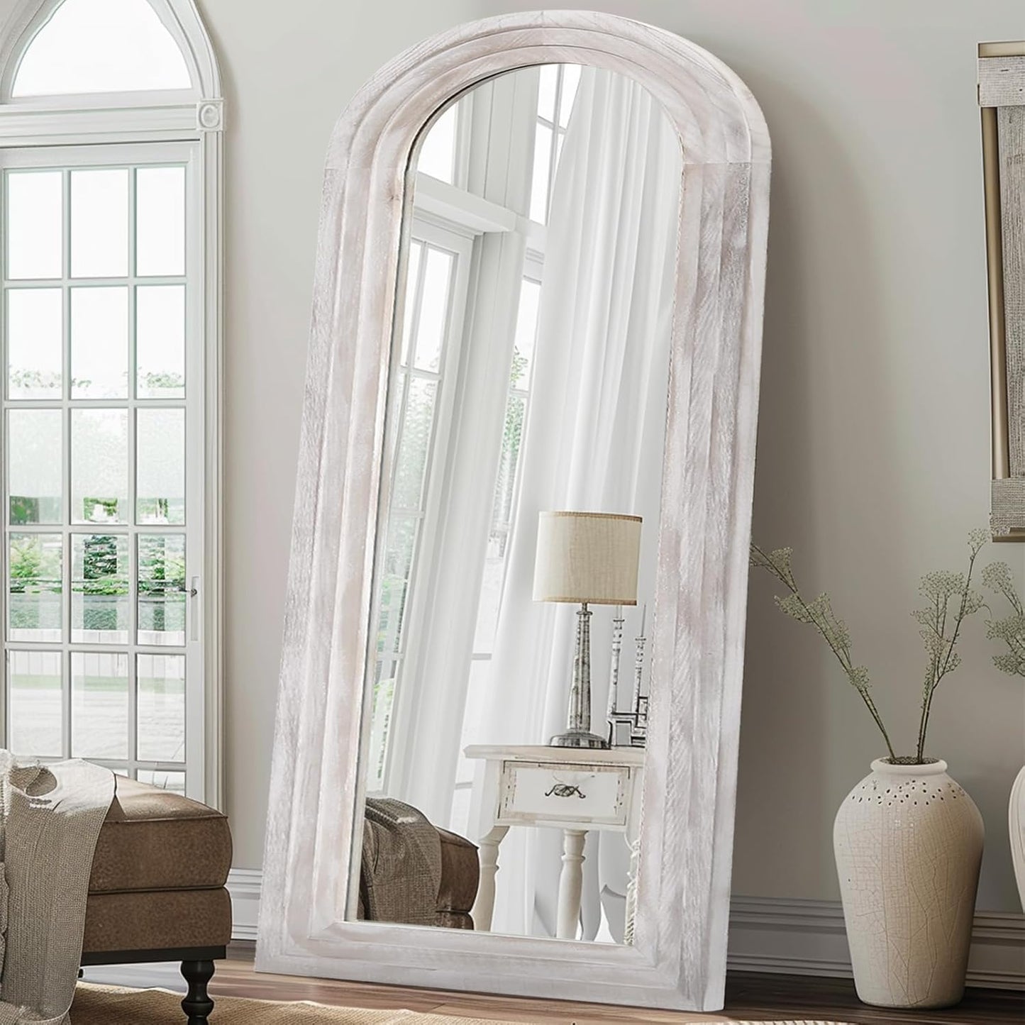 Arched Full Length Mirror with Solid Wood Frame for Any Room