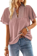 Womens Butterfly Sleeve V Neck Blouse - Flowy Swiss Dot Top Falechay