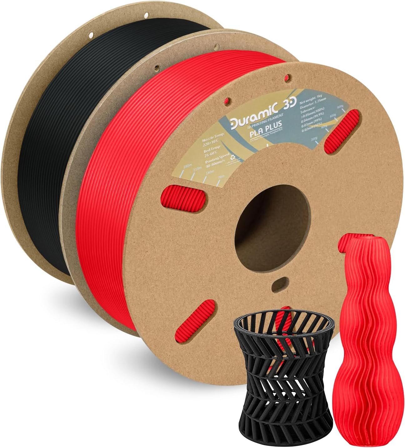 DURAMIC 3D PLA Plus Filament 1.75mm 2Kg Black & Rouge Red