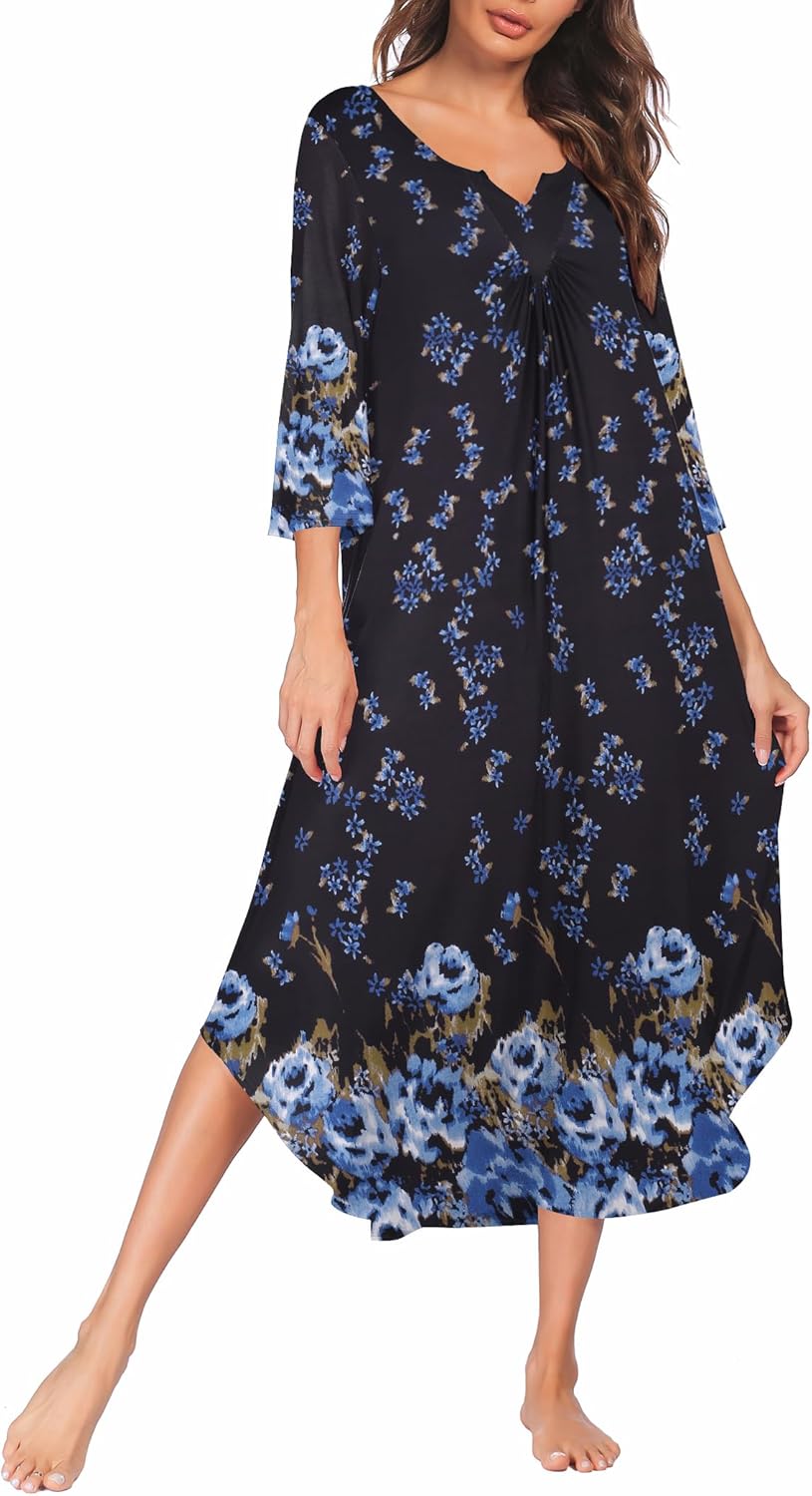 Ekouaer Long Nightgown for Women with 3/4 Sleeves and Comfort