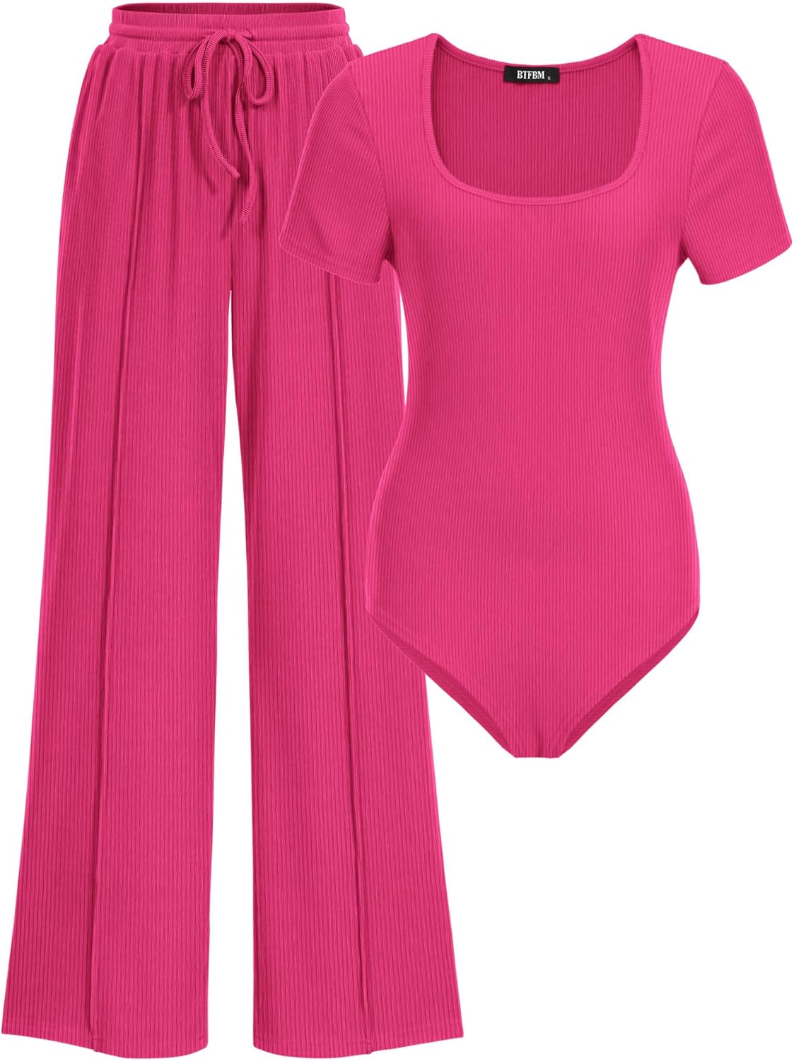 BTFBM Womens Casual 2 Piece Bodysuit and Pants Sets for Style