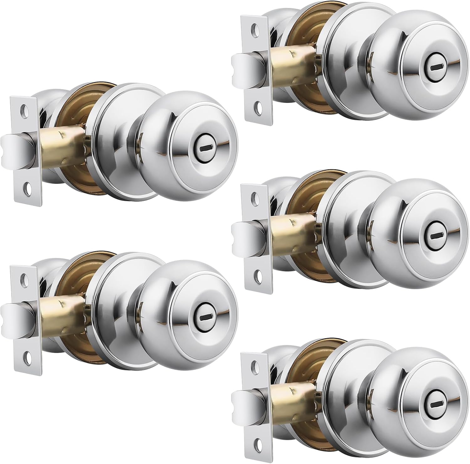 Probrico Polished Chrome Door Knobs with Privacy Lock - 5 Pack