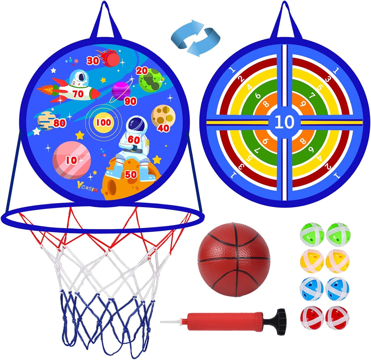 Ycosin 2-in-1 Kids Basketball & Dart Board Set - Fun Outdoor Sports Toy!
