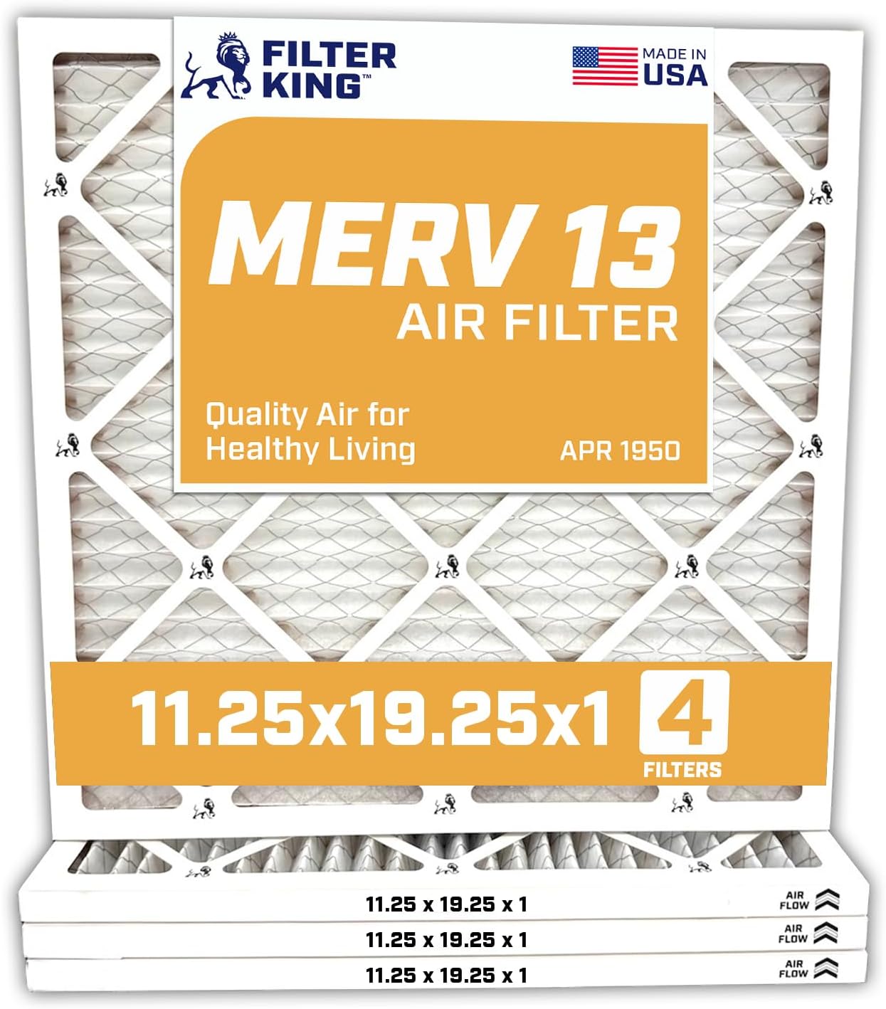 MERV 13 Air Filter 11.25x19.25x1 for HVAC Systems - 4-Pack