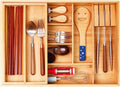 Double Layer Bamboo Kitchen Drawer Organizer - Expandable Cutlery Tray