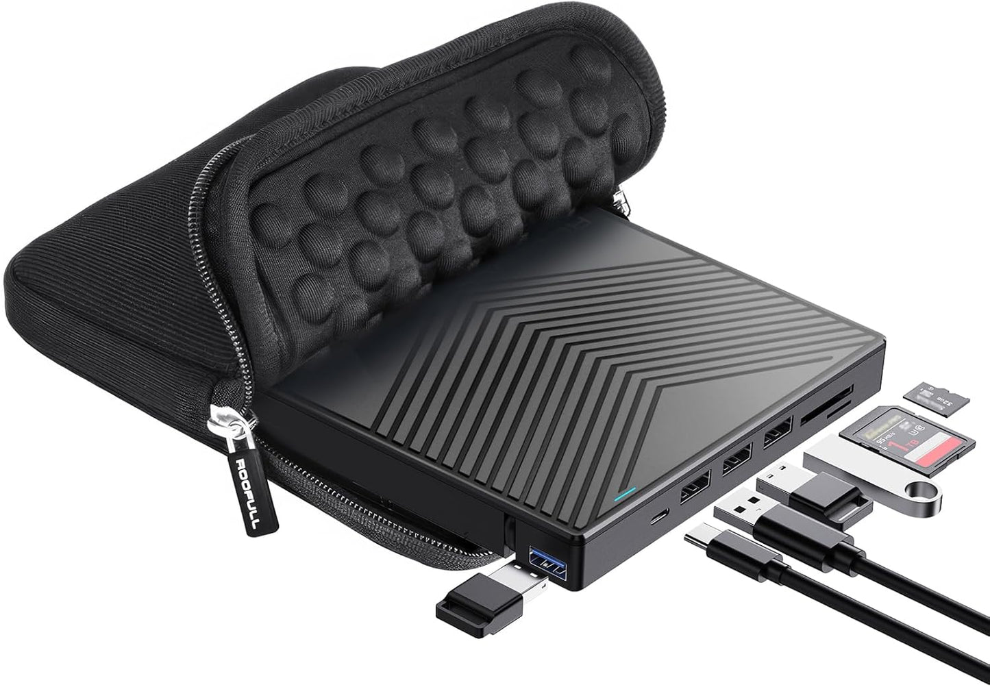 ROOFULL External CD DVD Drive USB 3.0/C, Portable Burner with Multi-Port Hub