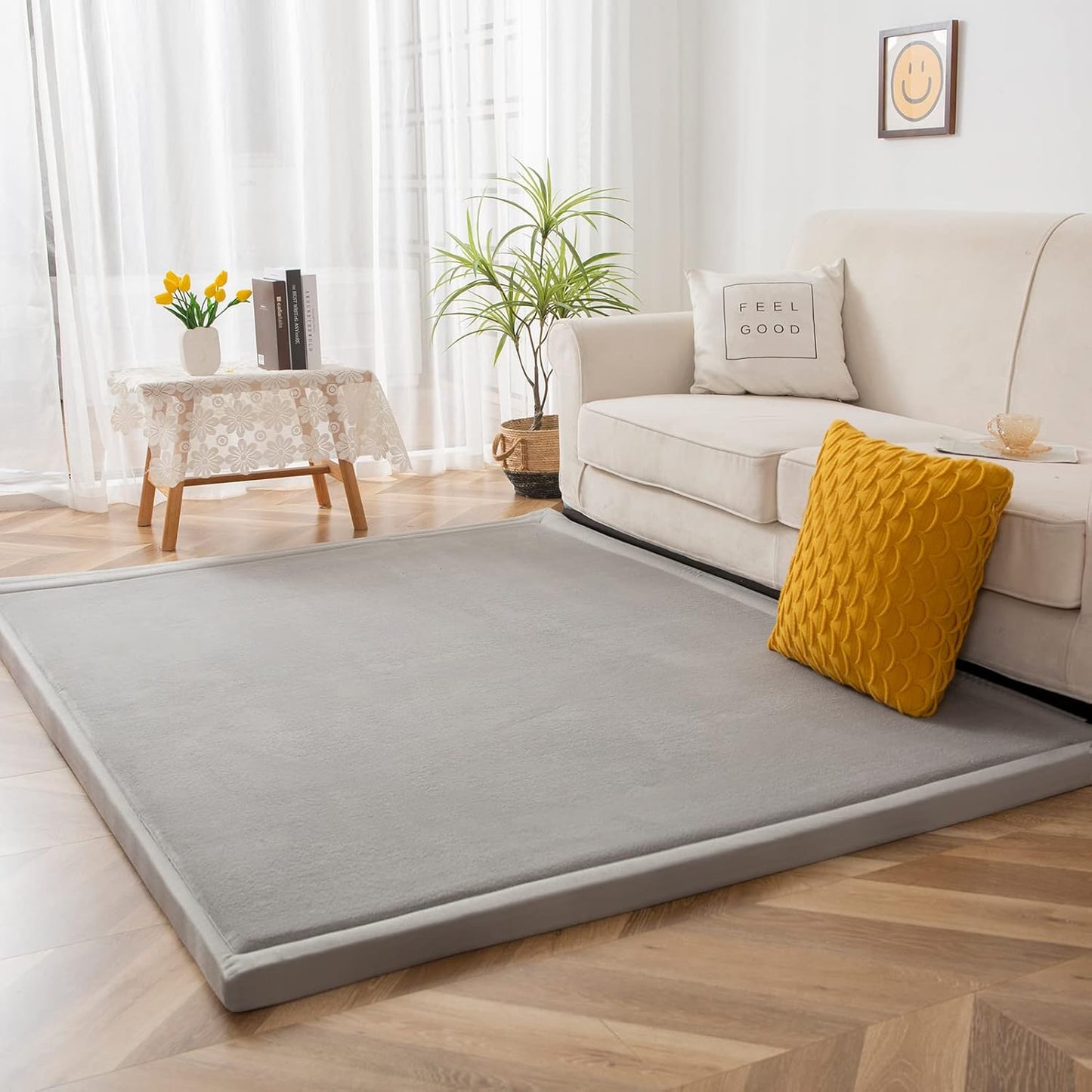 MAXYOYO Grey Coral Velvet Area Rug for Living Room and Bedroom