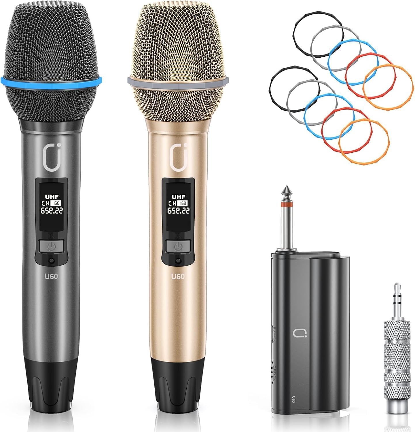 Wireless Dual UHF Karaoke Mic Set, Metal, Rechargeable Receiver, 200ft Range
