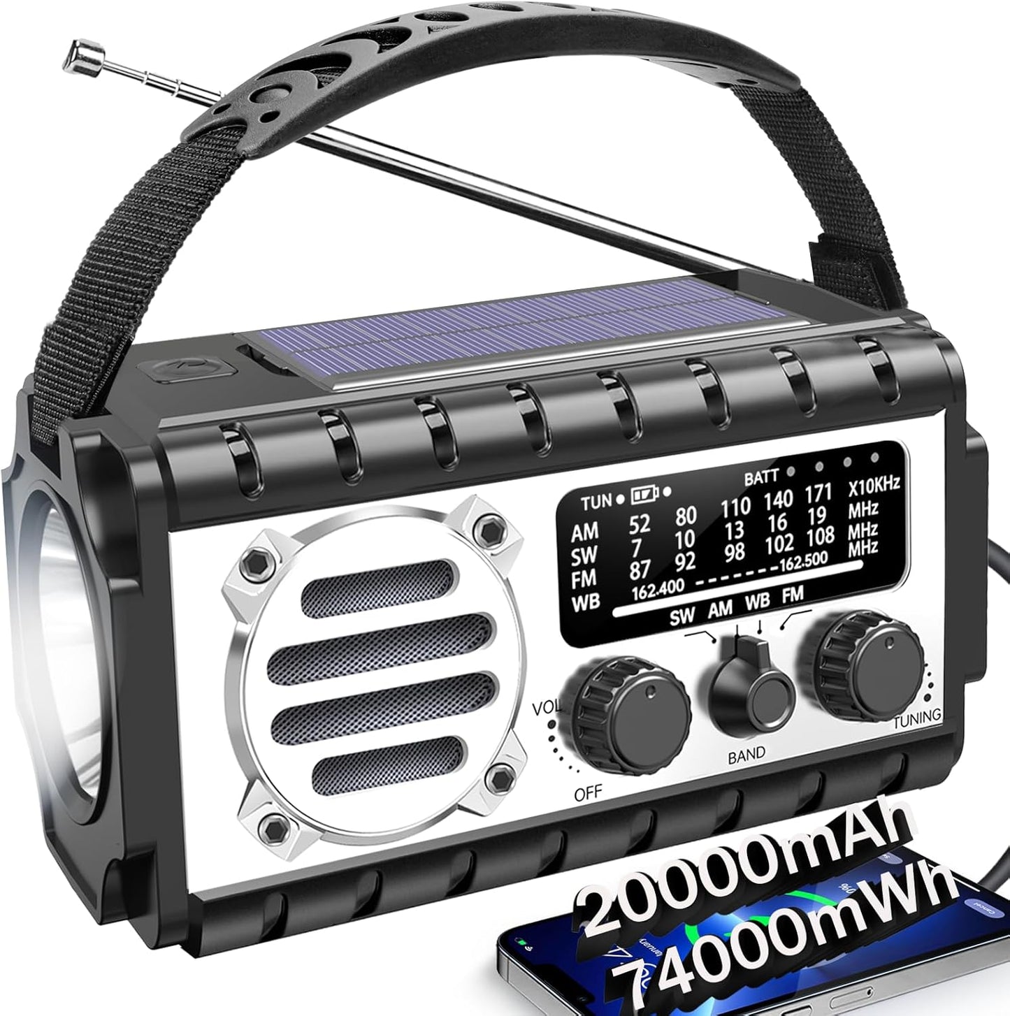 Emergency Radio with 20000mAh Battery for Weather Alerts