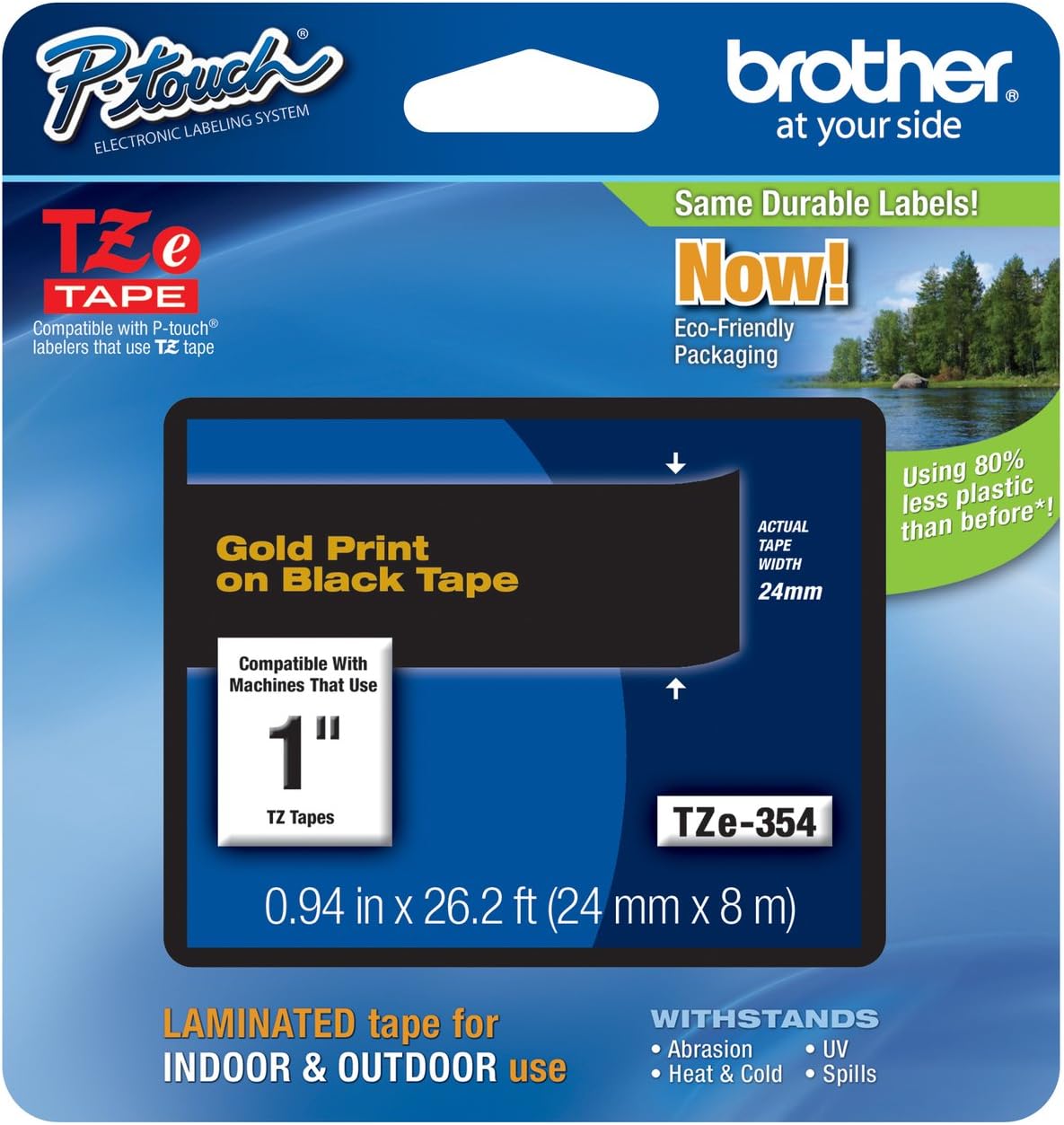 Genuine Brother 1in Gold on Black TZe P-Touch Tape for Label Makers