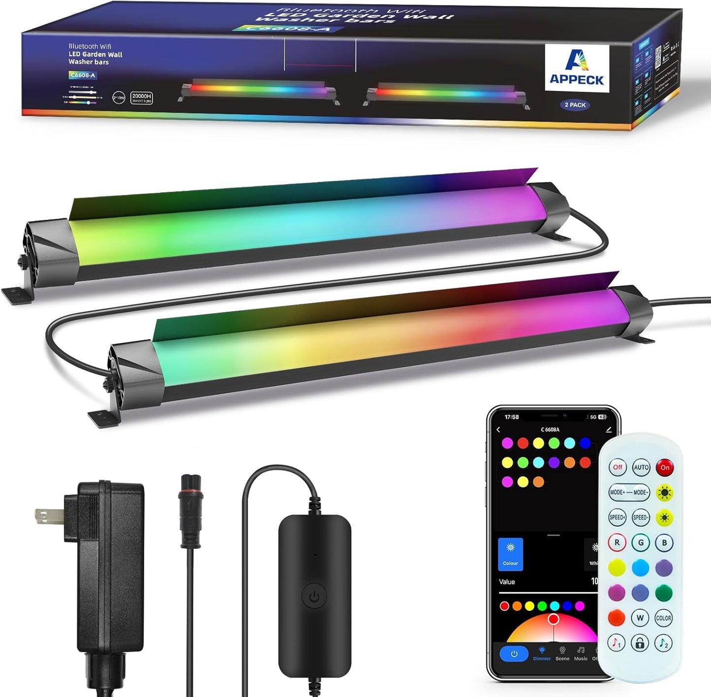 Wall Washer Light Bar 2 Pack with 16 Million Colors & Music Sync