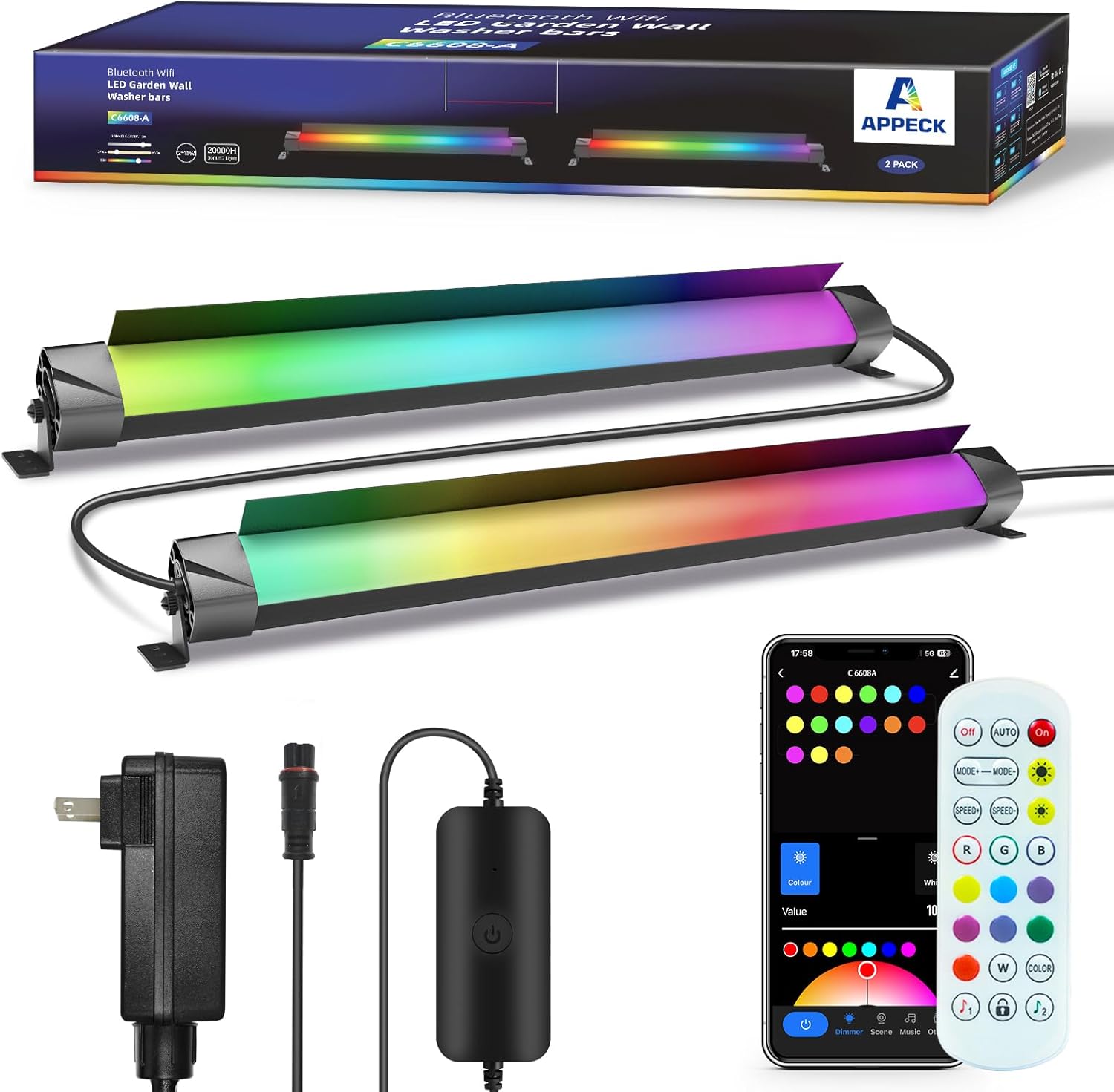 Wall Washer Light Bar 2 Pack with 16 Million Colors & Music Sync