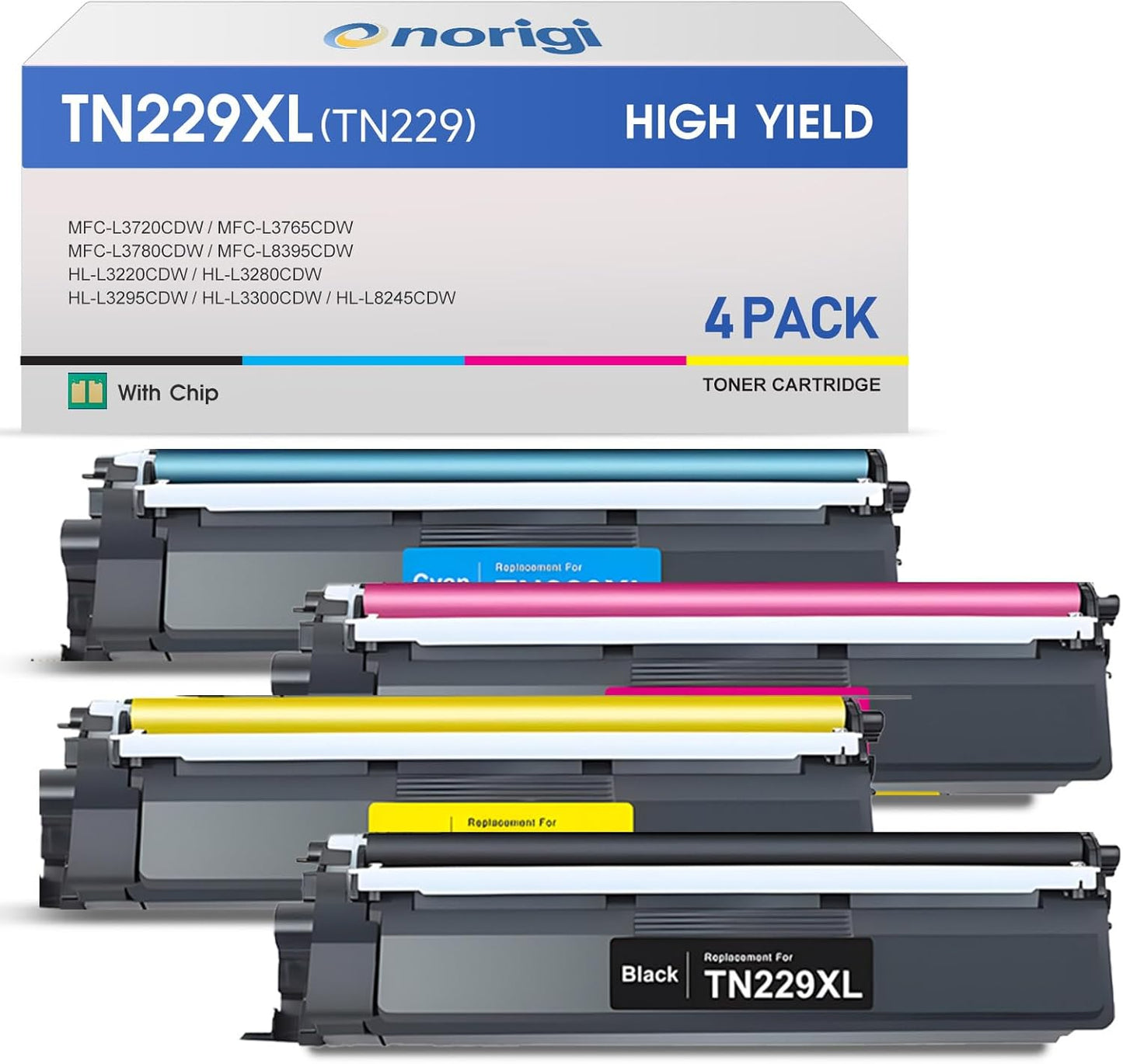 High Yield TN229XL Toner 4-Pack for Brother Printers