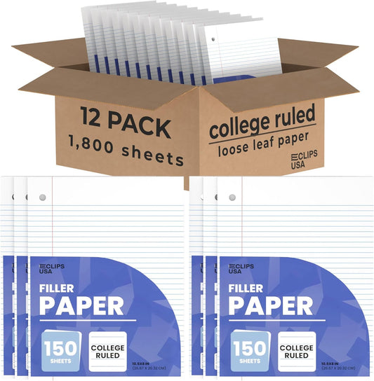 Loose Leaf College Ruled Notebook Paper for Students and Offices