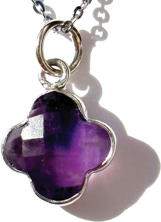 Genuine Gemstone Necklace with Four Leaf Clover Design