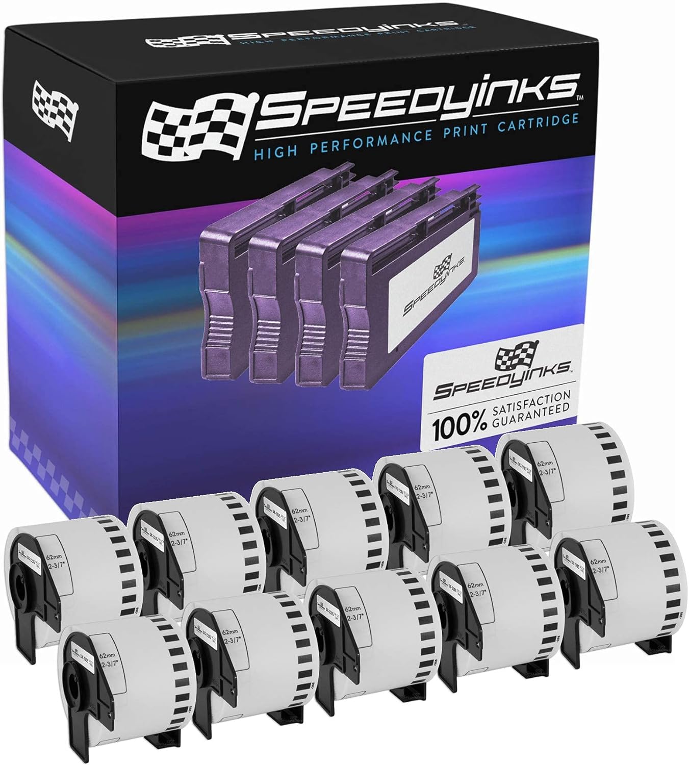SPEEDYINKS White Paper Tape for Brother DK-2205 10-Pack