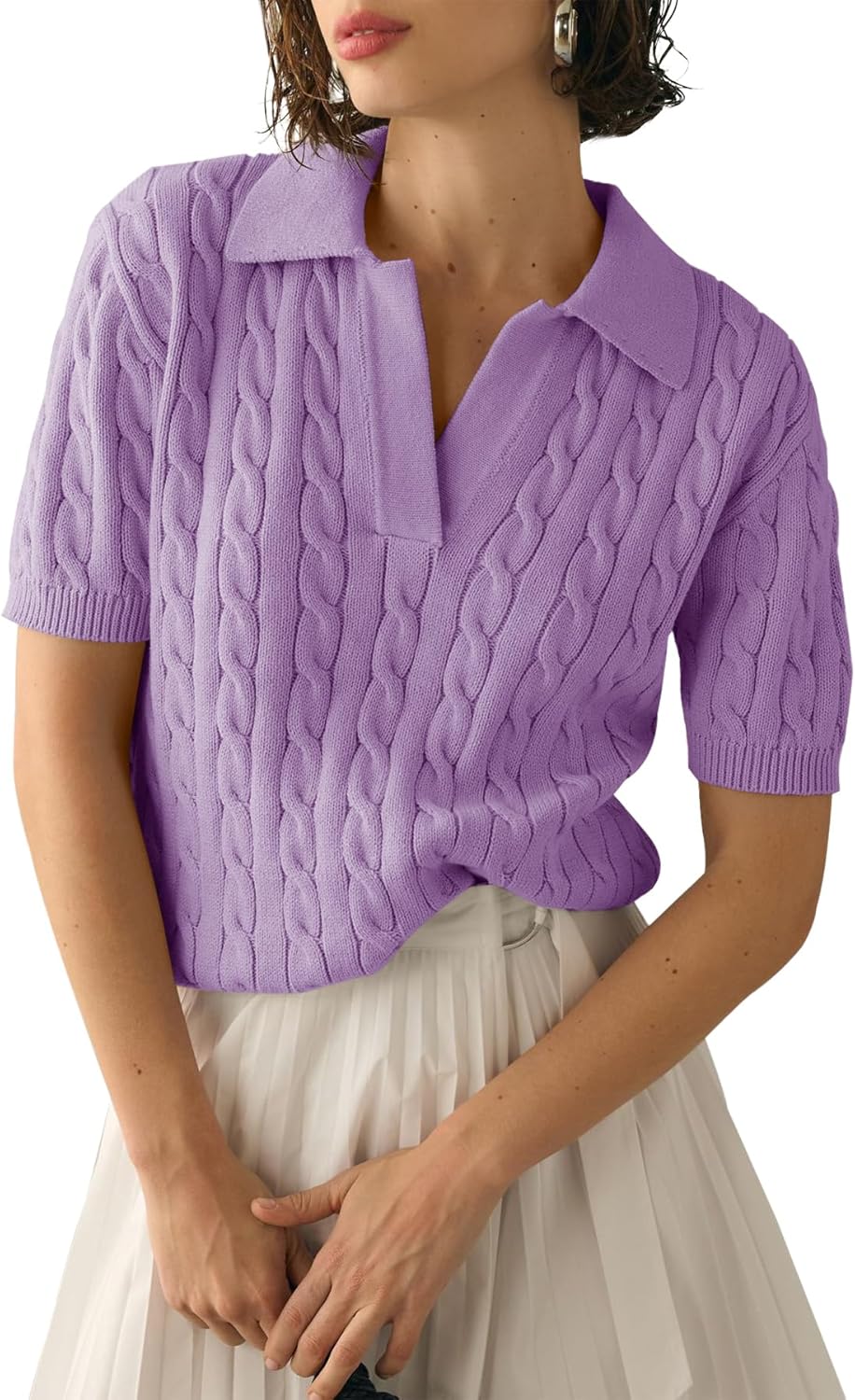 Imily Bela Women's Cable Short Sleeve Sweater for Casual Style