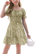 Goranbon Girls' Summer Floral Dress with Puff Sleeves