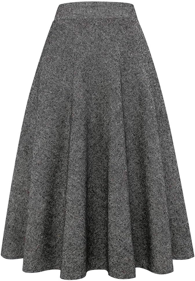 Long Plaid Wool Skirt for Womens Winter Fall Warm A-Line Style