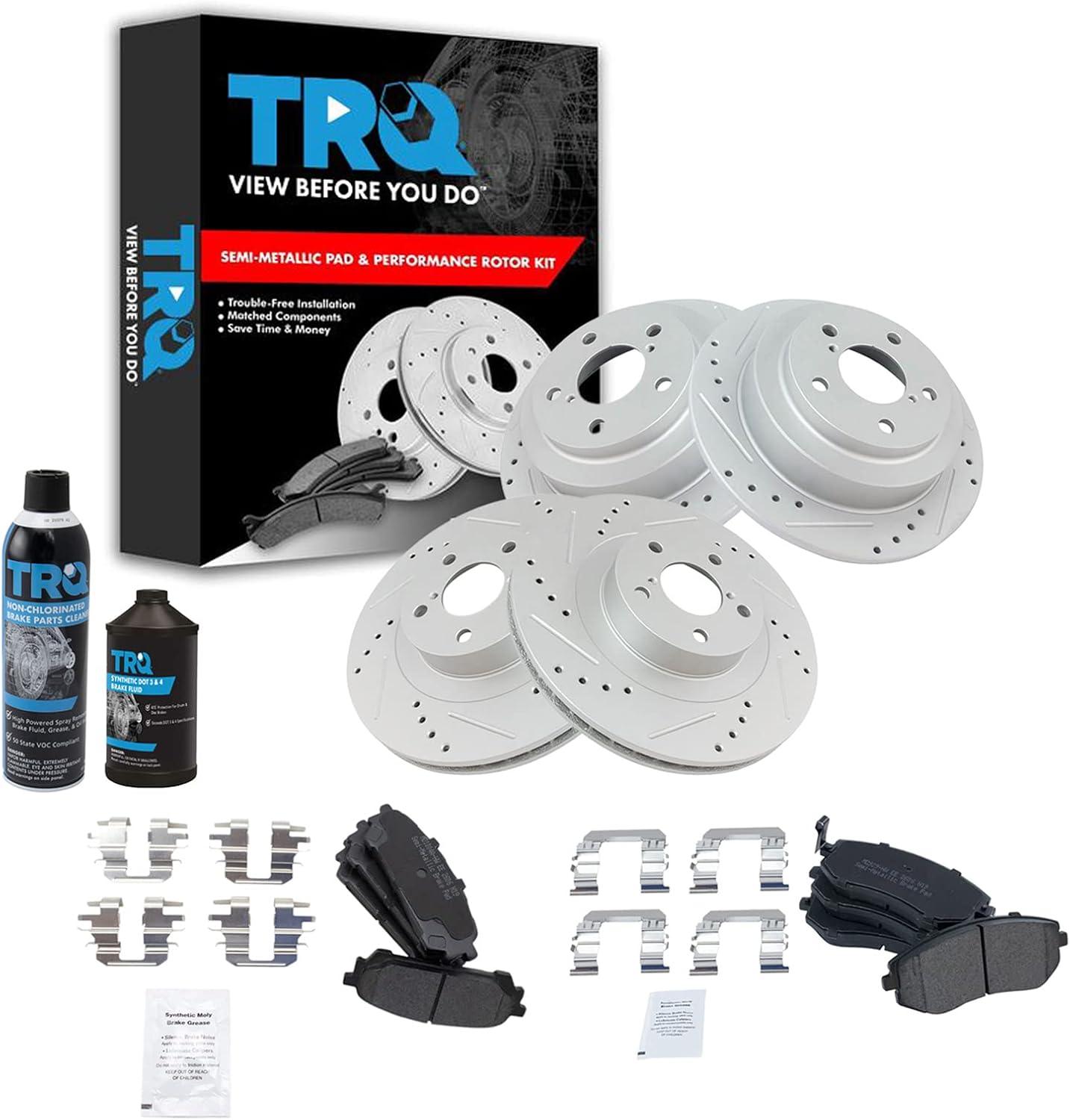 TRQ Front & Rear Brake Pad & Rotor Kit for Saab and Subaru
