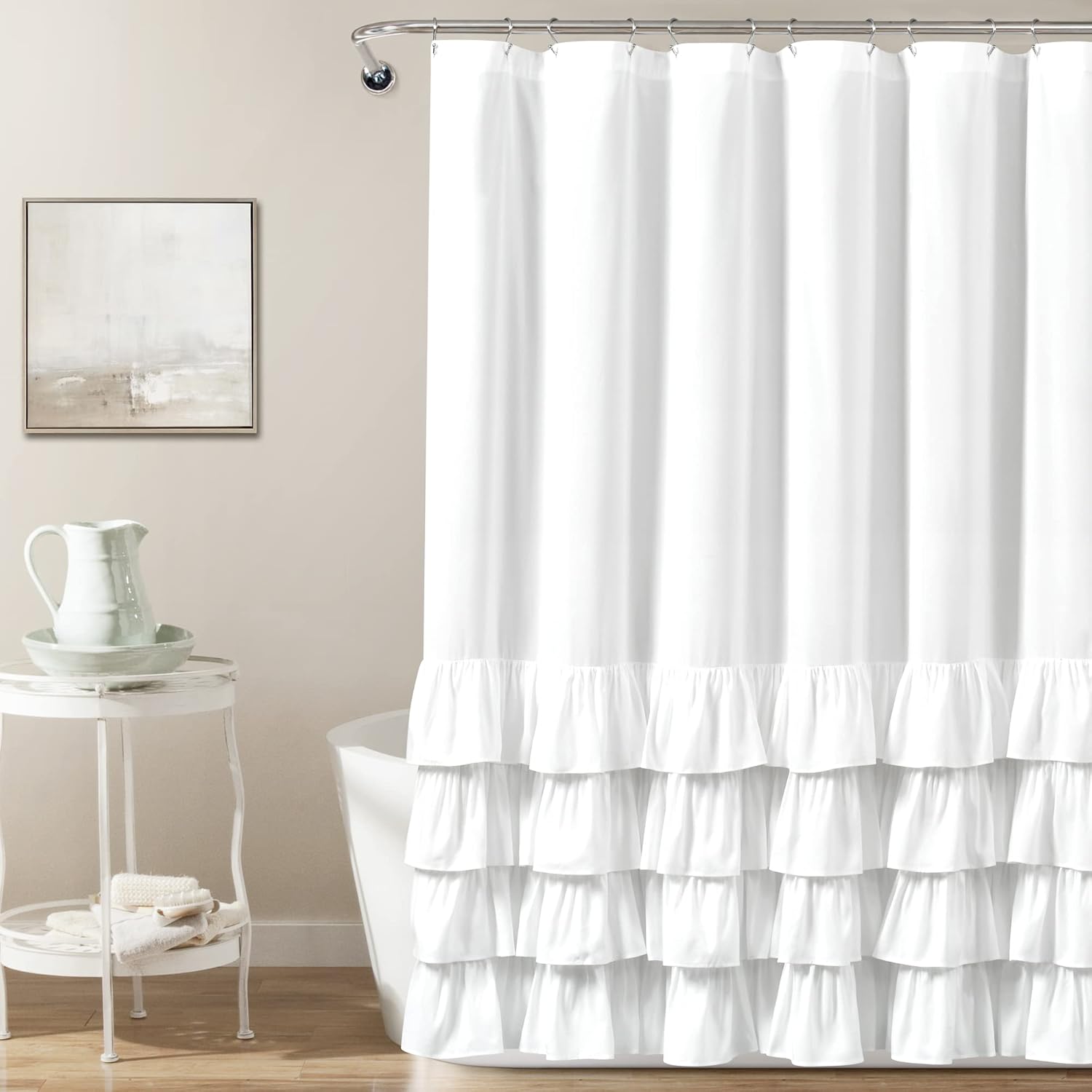 Lush Decor Allison Ruffle Shower Curtain - Elegant White