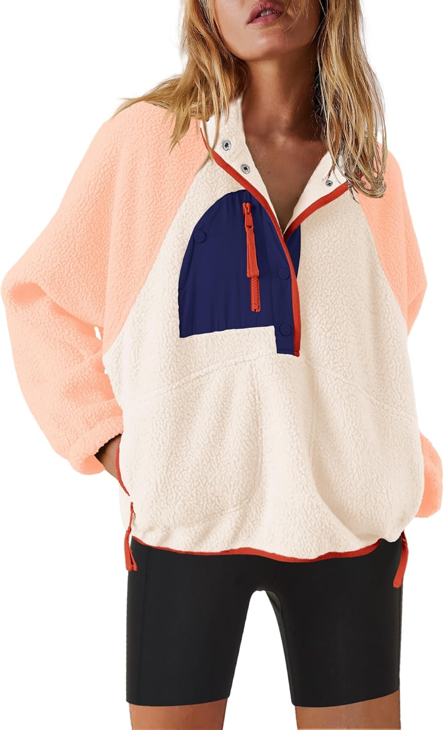 Nirovien Womens Fleece Pullover Long Sleeve Sherpa Jacket