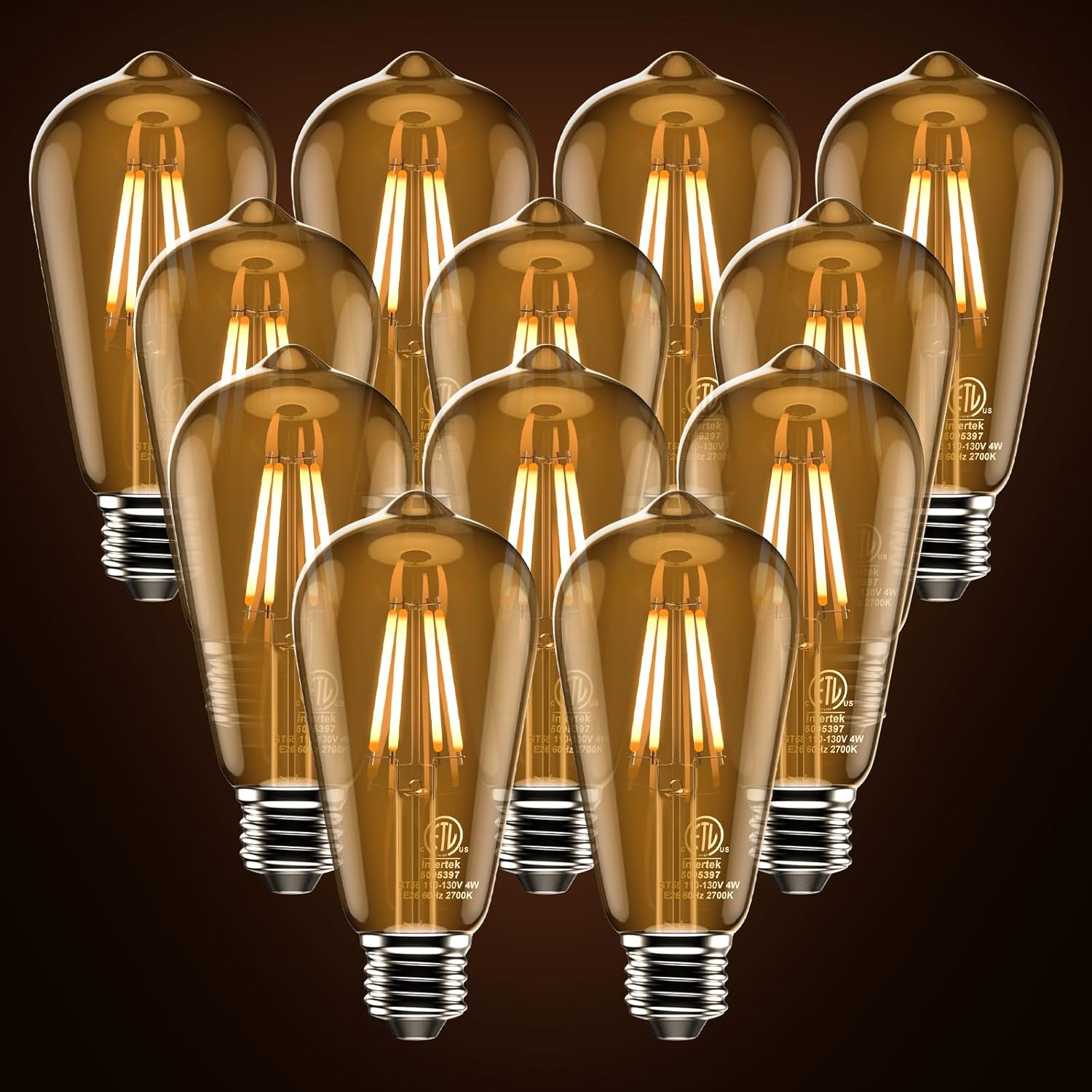 ASOKO ST58 Antique LED Filament Light Bulbs - 12 Pack