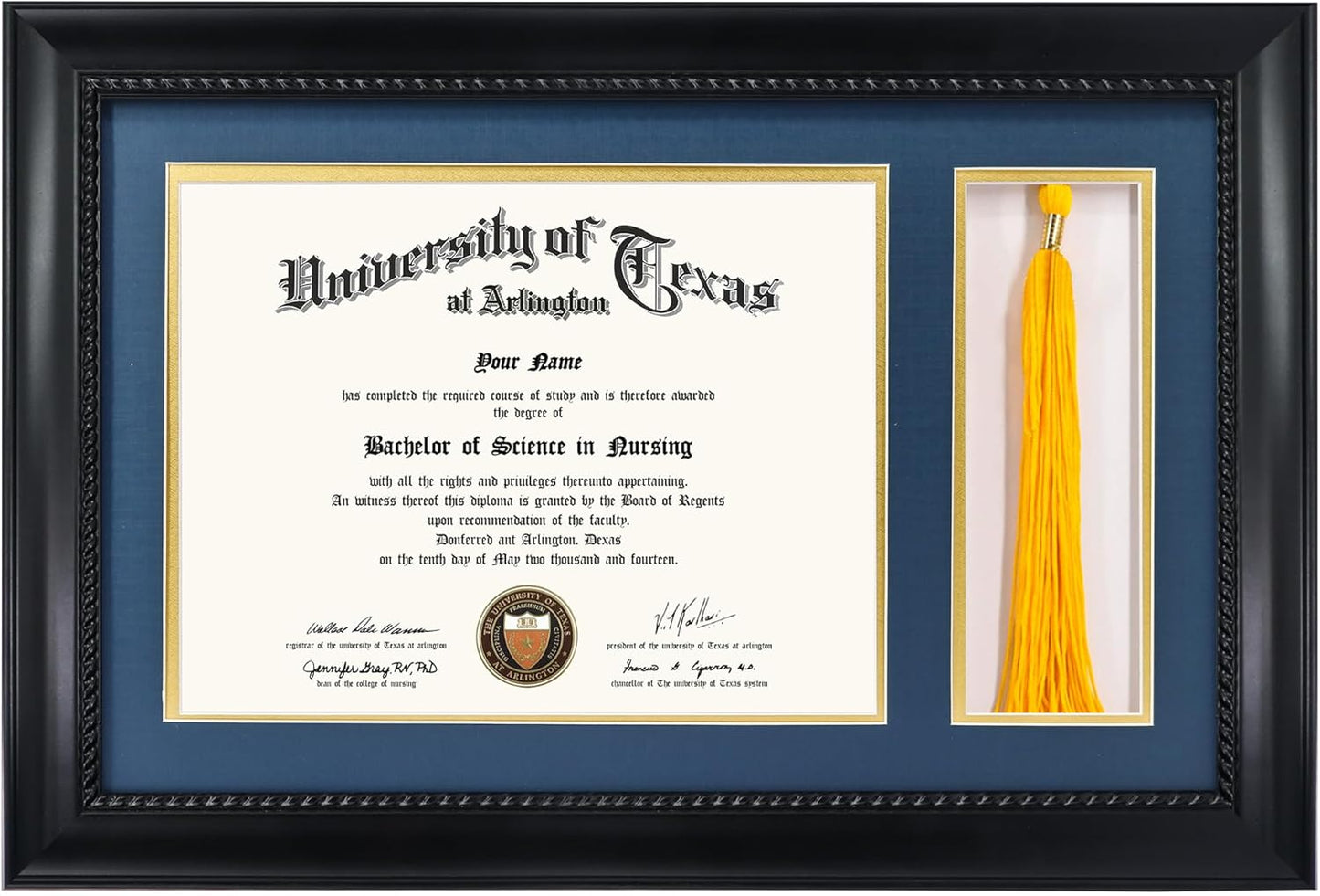 Solid Wood Diploma Frame with Tassel Holder for 8.5x11 Cert