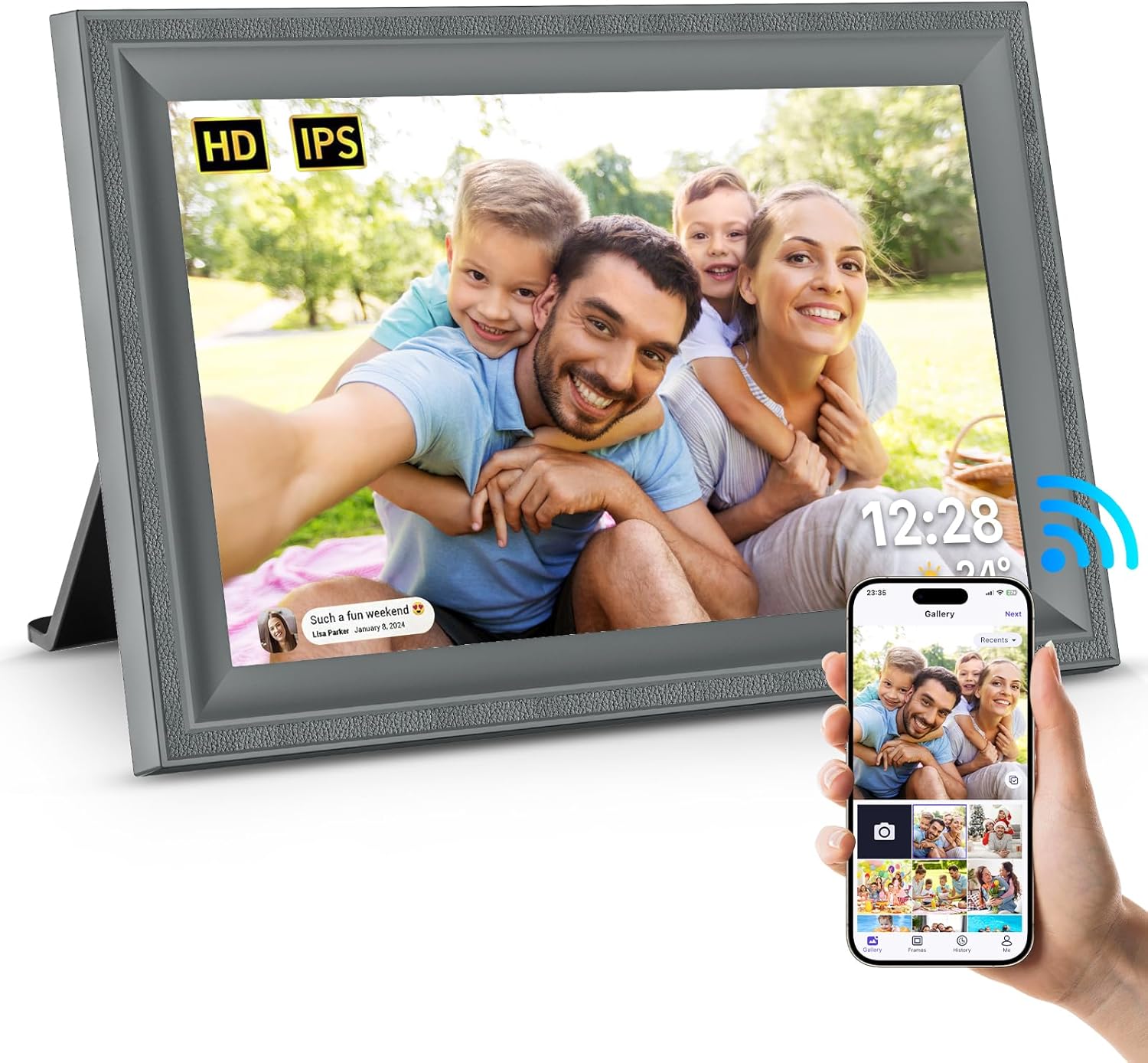 Digital Picture Frame WiFi Grey with 10.1in Touch Screen