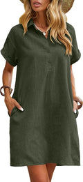 Zeagoo Womens Cotton Shirt Dress - Casual Summer Button Down