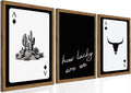 Western Wall Art Set of 3 16x24 in Wood Framed Cowboy Prints - Rustic