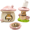 Mushroom Ceramic Hamster Hideout with Water Bottle and Bowl